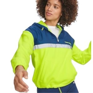 Tommy Hilfiger Fleece Pullover Hoodie Neon Yellow Blue Womens Large Jacket